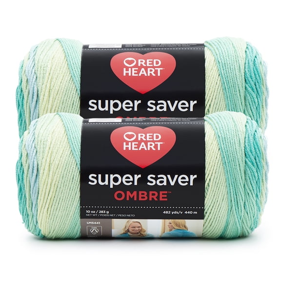 Red Heart® Super Saver Ombre™ #4 Worsted Acrylic Yarn, Seaside 10oz/283g #482 Yards (2 Pack)