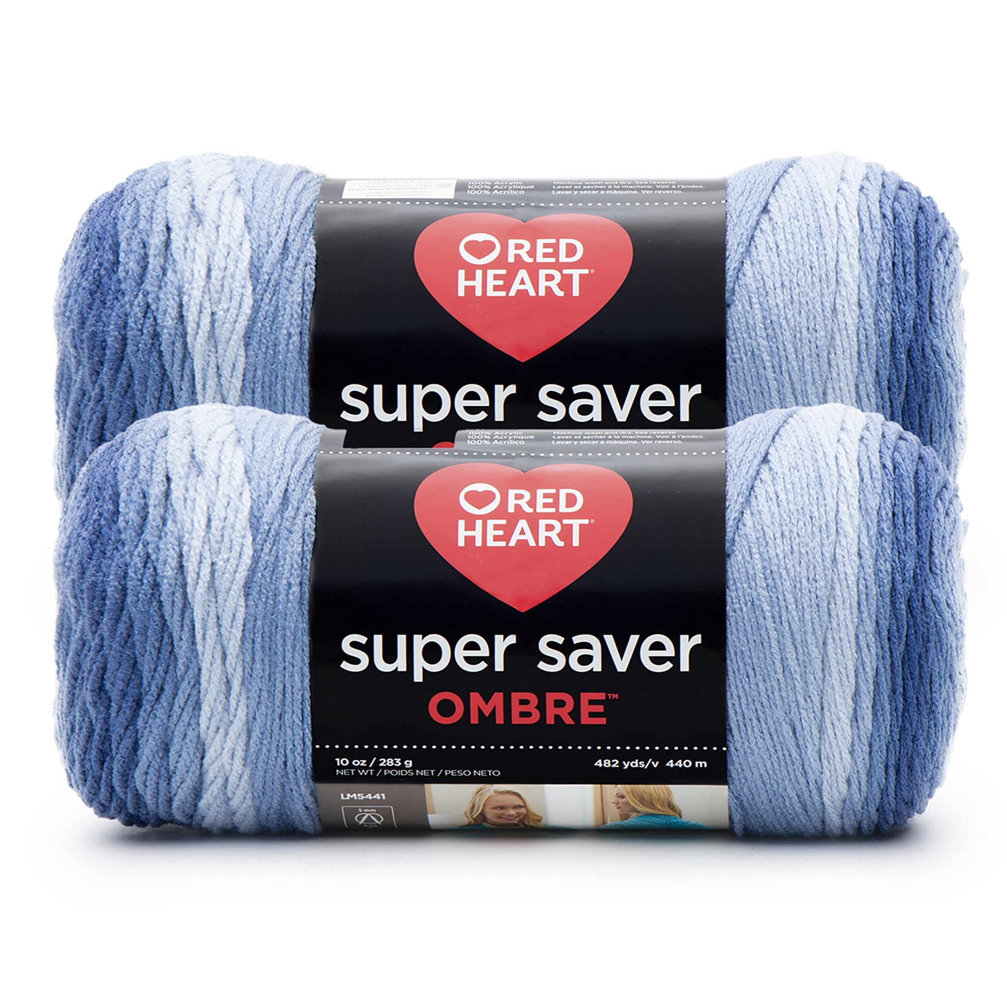 Red Heart® Super Saver Ombre™ #4 Worsted Acrylic Yarn, True blue 10oz/283g #482 Yards (2 Pack)
