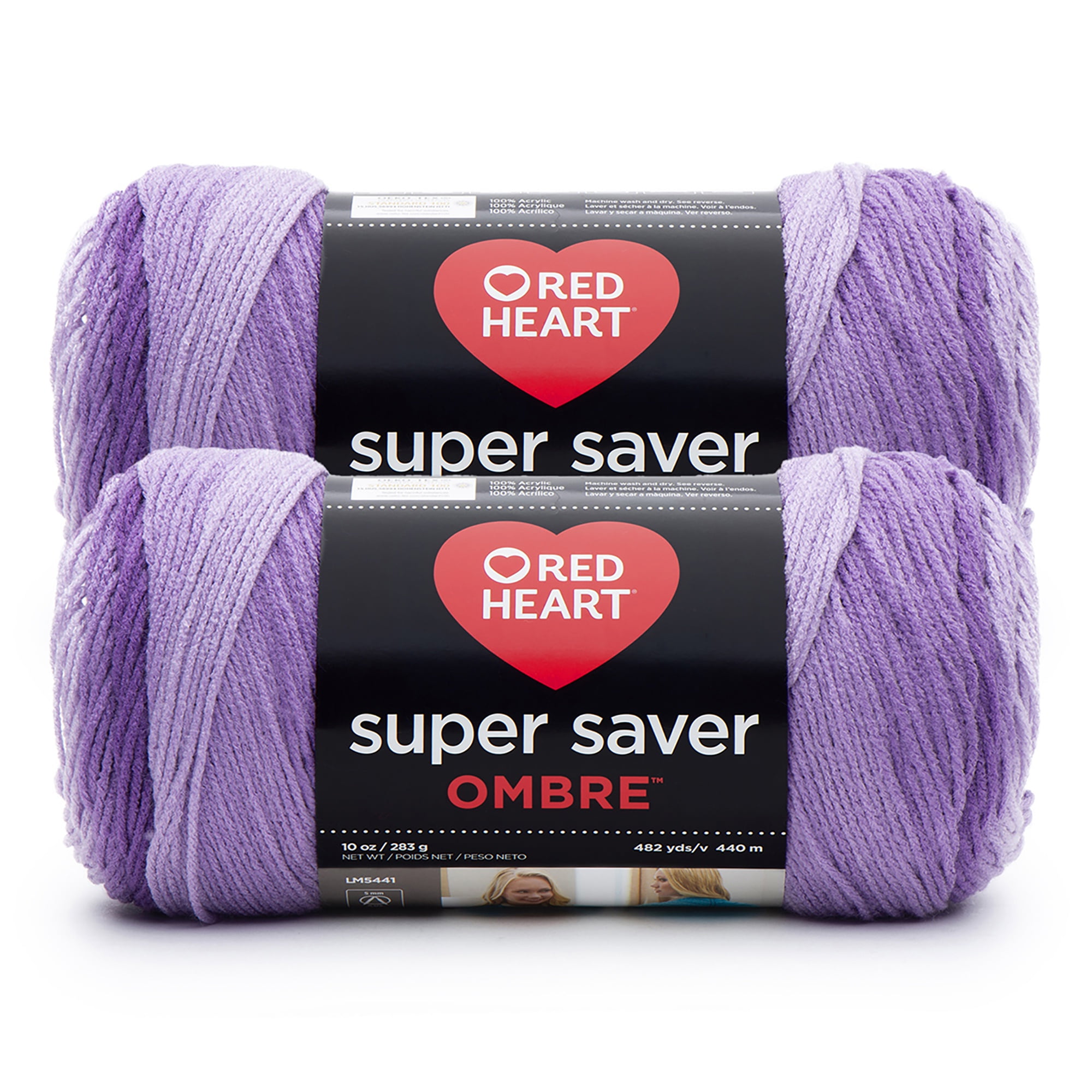 Red Heart® Super Saver Ombre™ #4 Worsted Acrylic Yarn, Violet 10oz/283g #482 Yards (2 Pack)