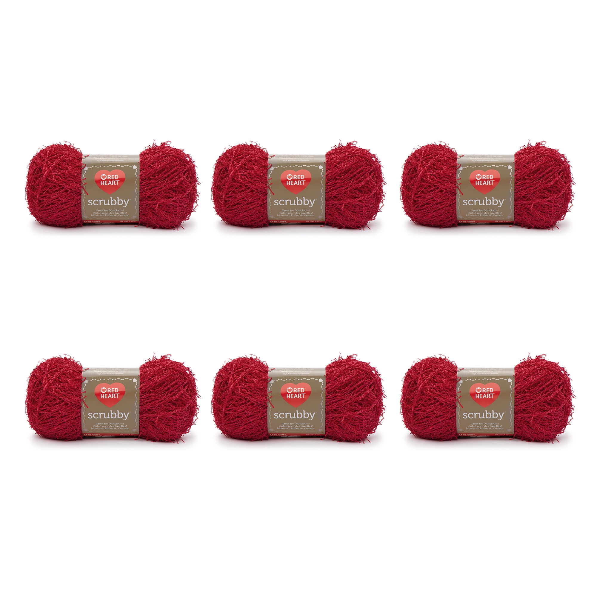 Red Heart Scrubby 4 Medium Polyester Yarn, Cherry 3.5oz/100g, 92 Yards (6 Pack)