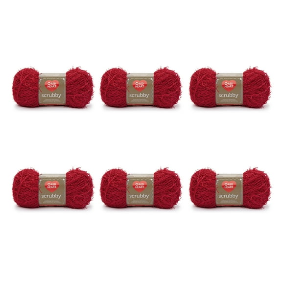 Red Heart Scrubby 4 Medium Polyester Yarn, Cherry 3.5oz/100g, 92 Yards (6 Pack)