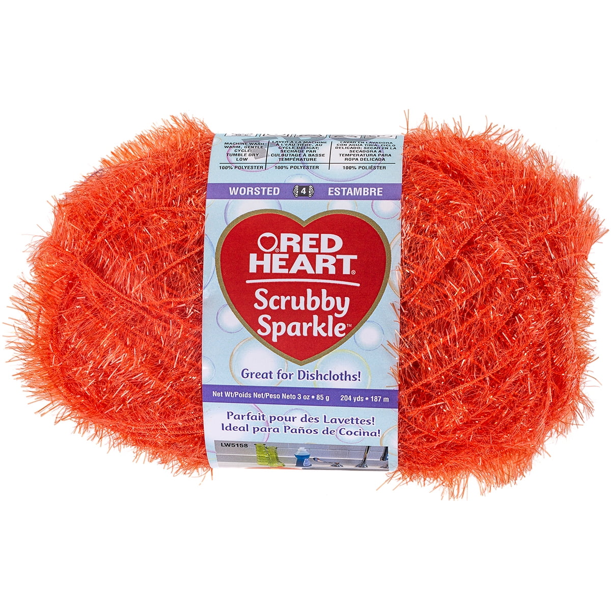 Red Heart Scrubby Sparkle Medium 100% Polyester Orange Yarn, 174 yd 
