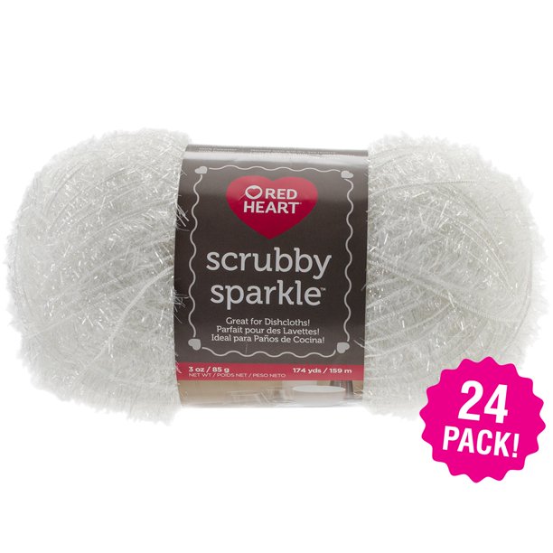 Red Heart Scrubby Sparkle Yarn Marshmallow, Multipack of 24