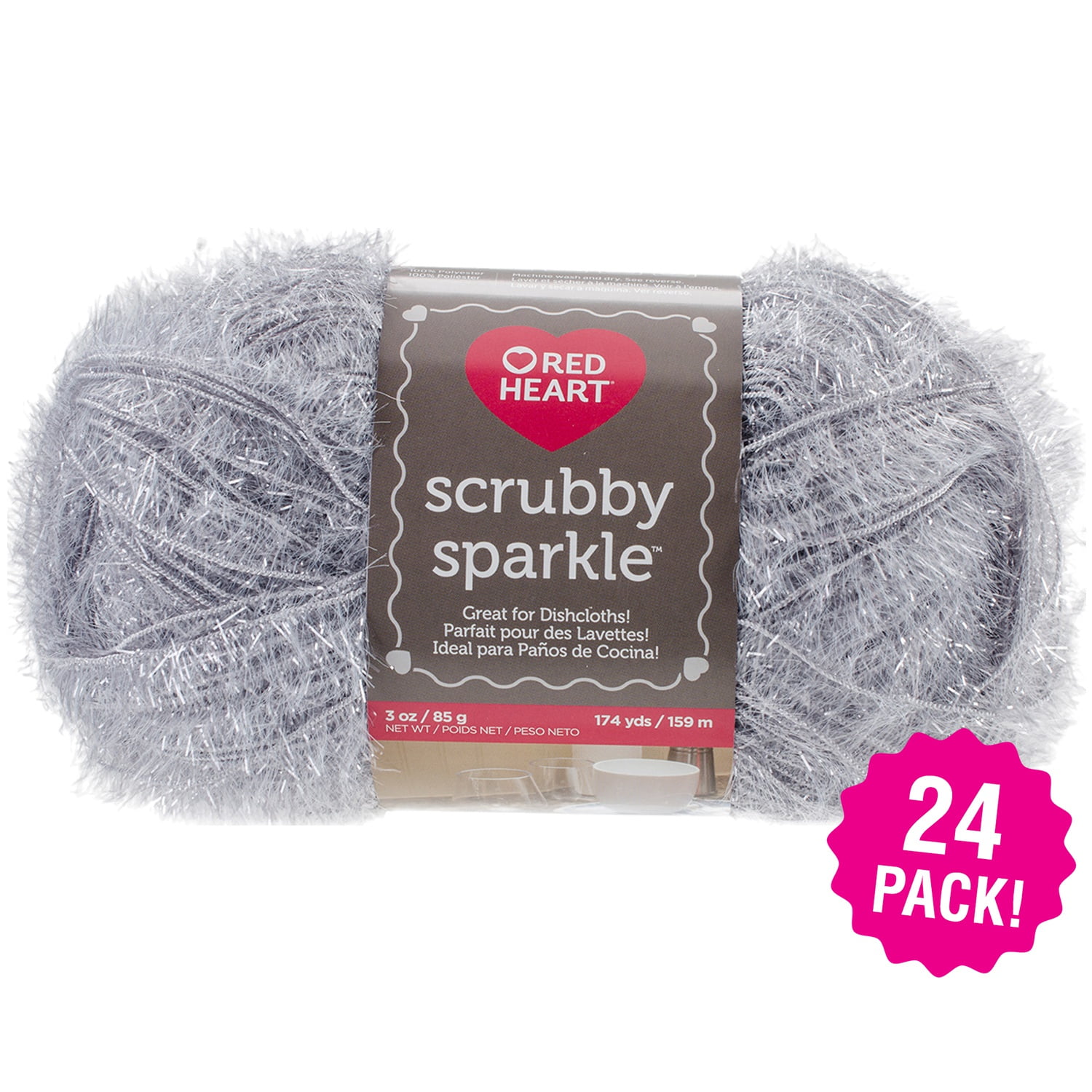 Red Heart Scrubby Sparkle Yarn Oyster, Multipack of 24