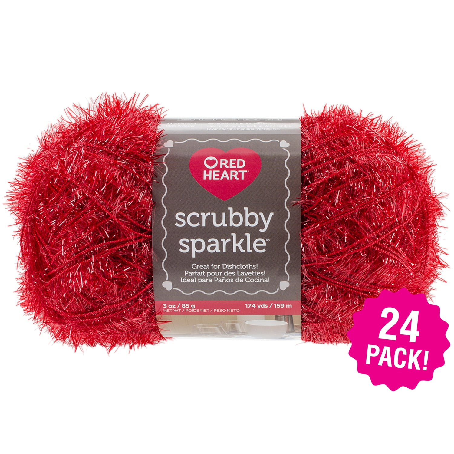 Red Heart Scrubby Sparkle Yarn Strawberry, Multipack of 24