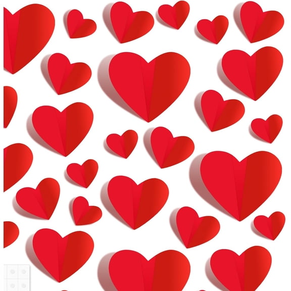 Red Heart Shape Wall Stickers Valentine's Day Wall Decals 3D Heart Stickers Removable PVC Heart Wall Decorations for Wedding Anniversary Party Bedroom Home Dcor
