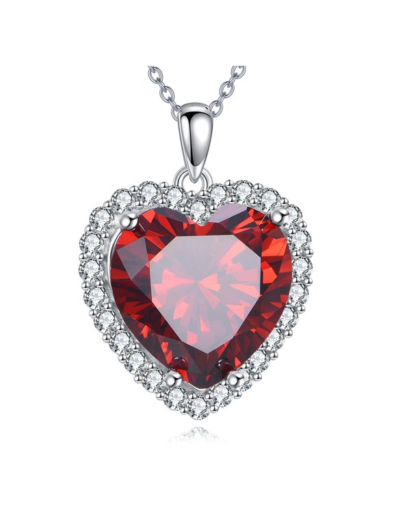 Red Heart Shape Zircon Necklaces Sterling silver , Infinity Love Heart Pendant Necklace for Women, Birthday Jewelry Gifts for Her Mom Wife, 18 plus 2 inch Adjustable Chain