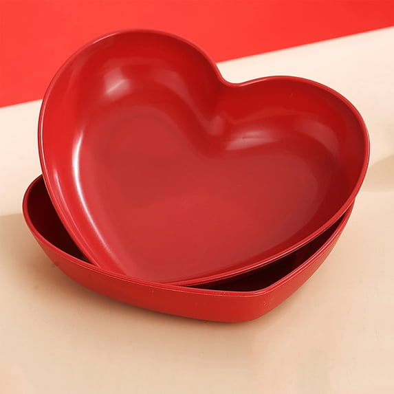 Red Heart Shaped Celebration Plates, 2-Pack Disposable or Reusable Plates for Cakes, Snacks, Fruits & Desserts, Perfect for Valentine's Day, Anniversaries & Romantic Parties, Red, M