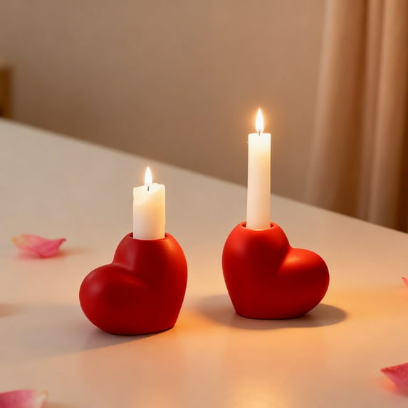 Red Heart-Shaped Ceramic Candle Holder - 3.15x2.76in Home Decor for Valentine's Day/Anniversary, Elegant Tabletop Candle Holder (1PC)