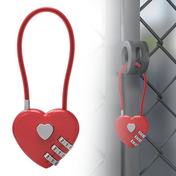 Red Heart-Shaped Combination Cable Lock, Bright 3-Digit Padlock for Luggage, Gym Lockers, Backpacks and Travel