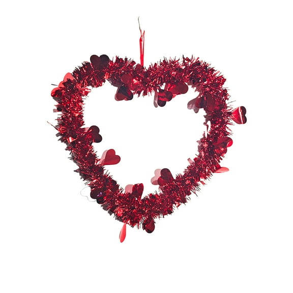 Red Heart Shaped Door Wreath With Red Foil Hearts Valentines Day Decoration For Home Wall Window Table Party Wedding Anniversary Red