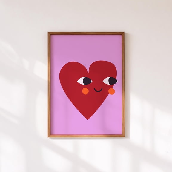 Red Heart Smiley Face Wall Art Pink Love Poster Romantic Colorful PrintDownload, Poster Only