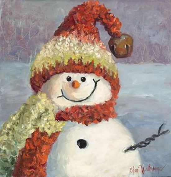Red Heart Snowman Canvas Art - Cheri Wollenberg (24 x 24)
