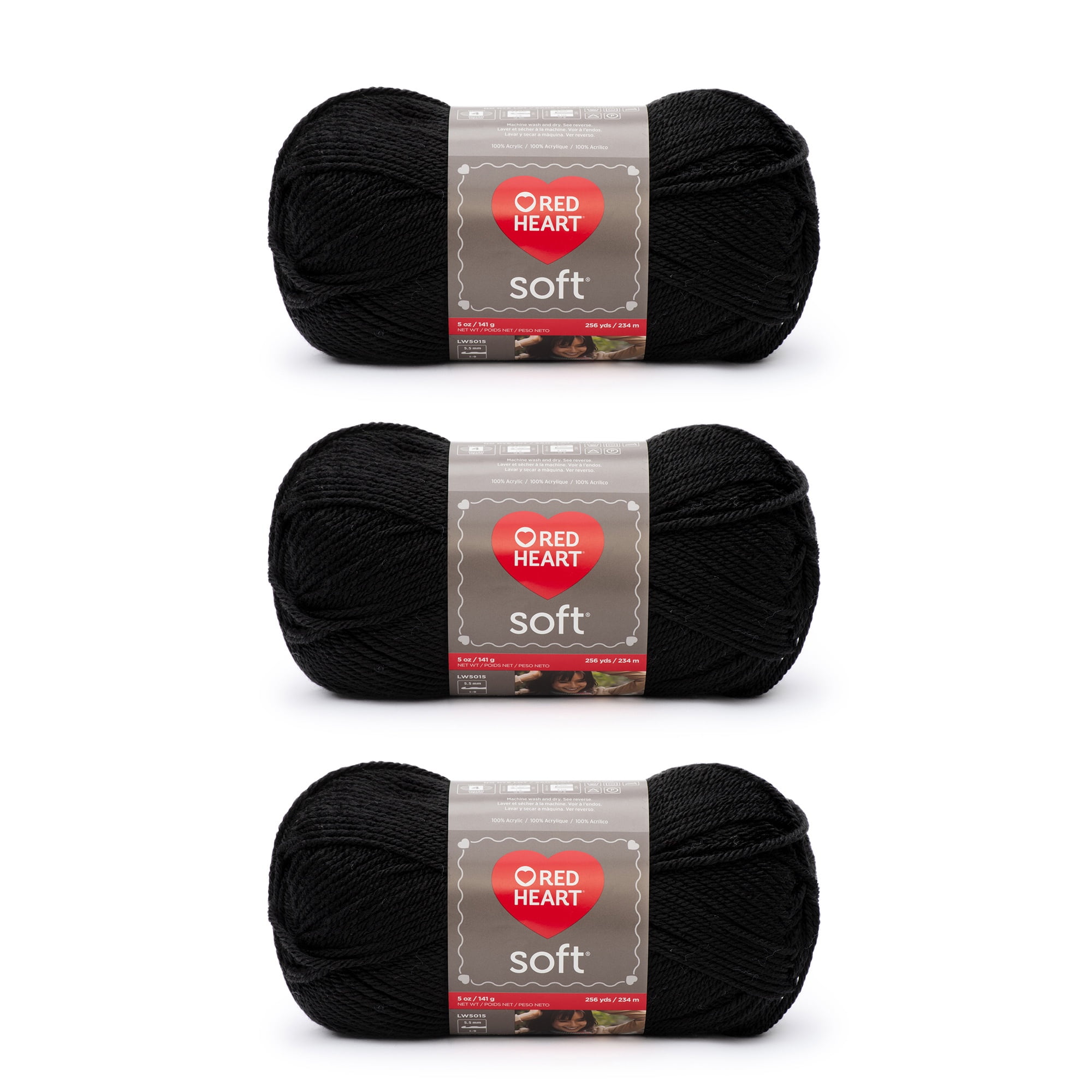 Red Heart® Soft™ #4 Worsted (Medium) Acrylic Yarn, Black 5oz/142g 256 Yards (3 Pack)