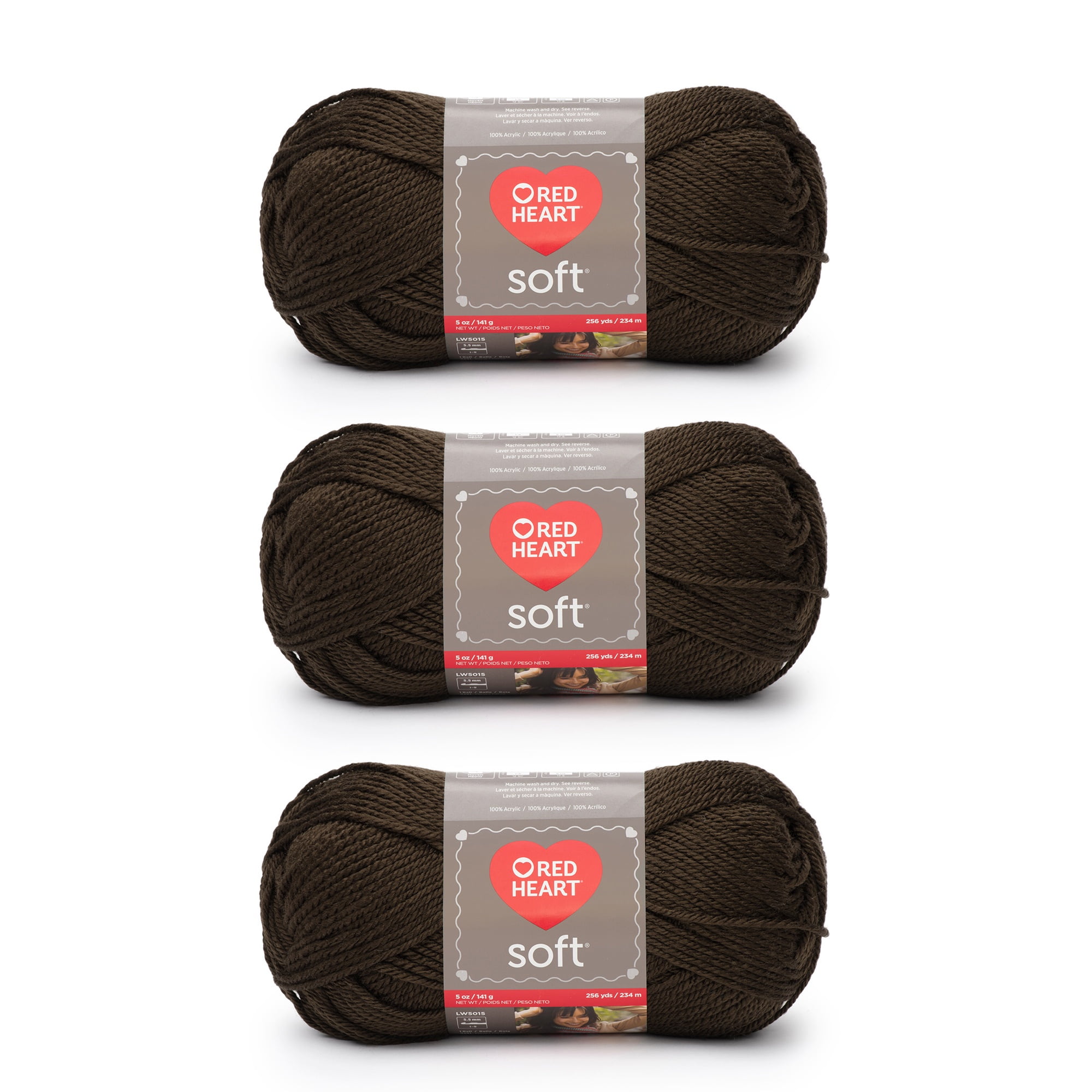 Red Heart® Soft™ #4 Worsted (Medium) Acrylic Yarn, Chocolate 5oz/142g 256 Yards (3 Pack)