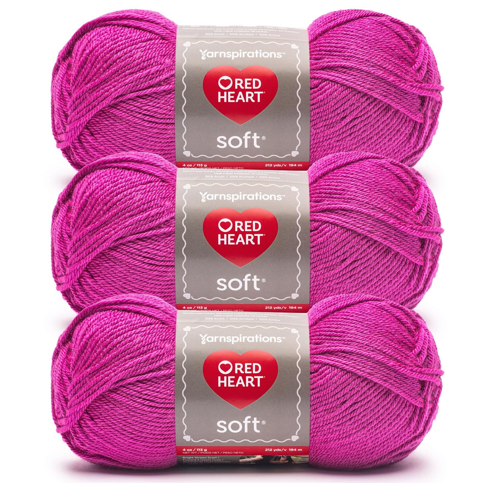 Red Heart® Soft™ #4 Worsted (Medium) Acrylic Yarn, Hot Pink 5oz/142g 256 Yards (3 Pack)