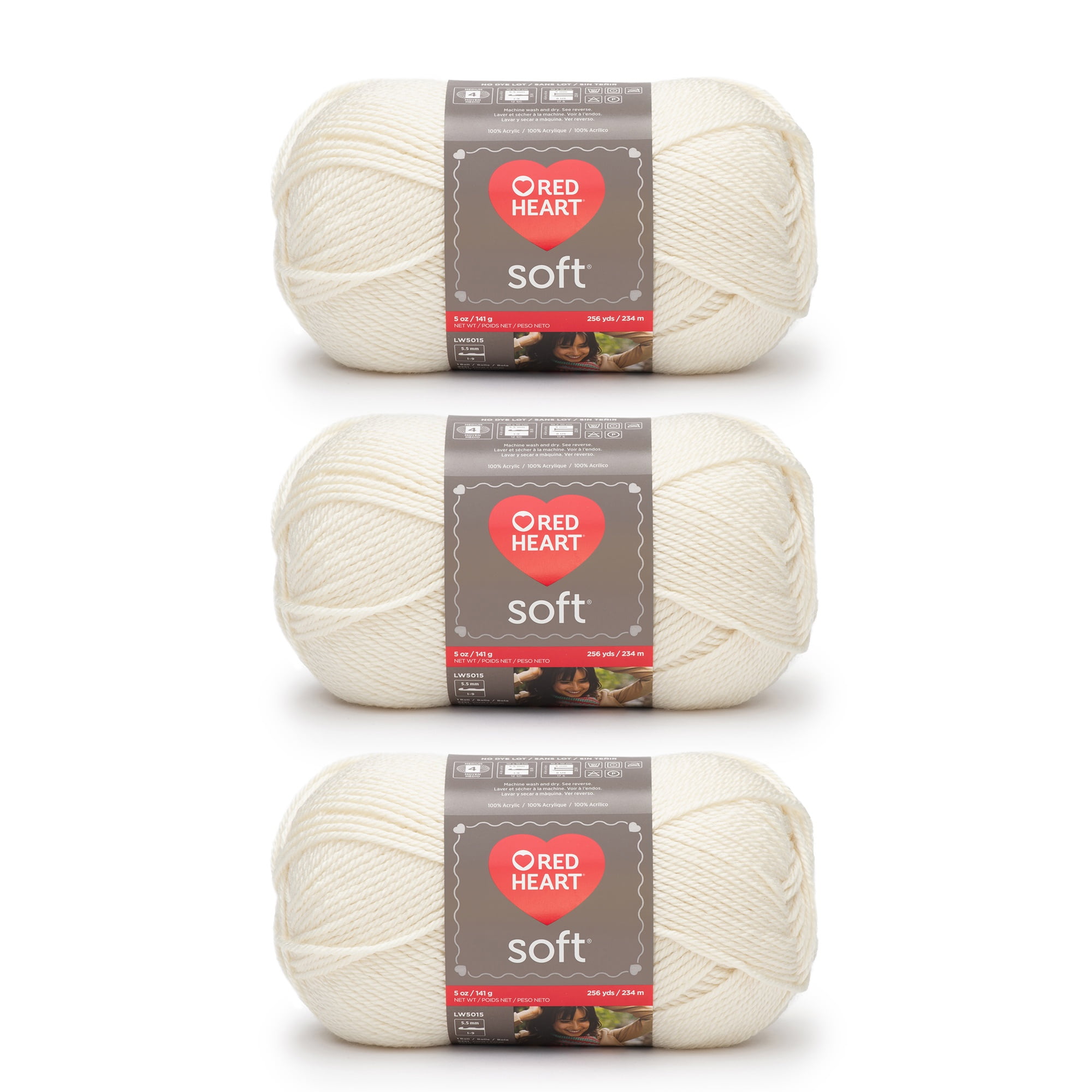 Red Heart® Soft™ #4 Worsted (Medium) Acrylic Yarn, Off white 5oz/142g 256 Yards (3 Pack)