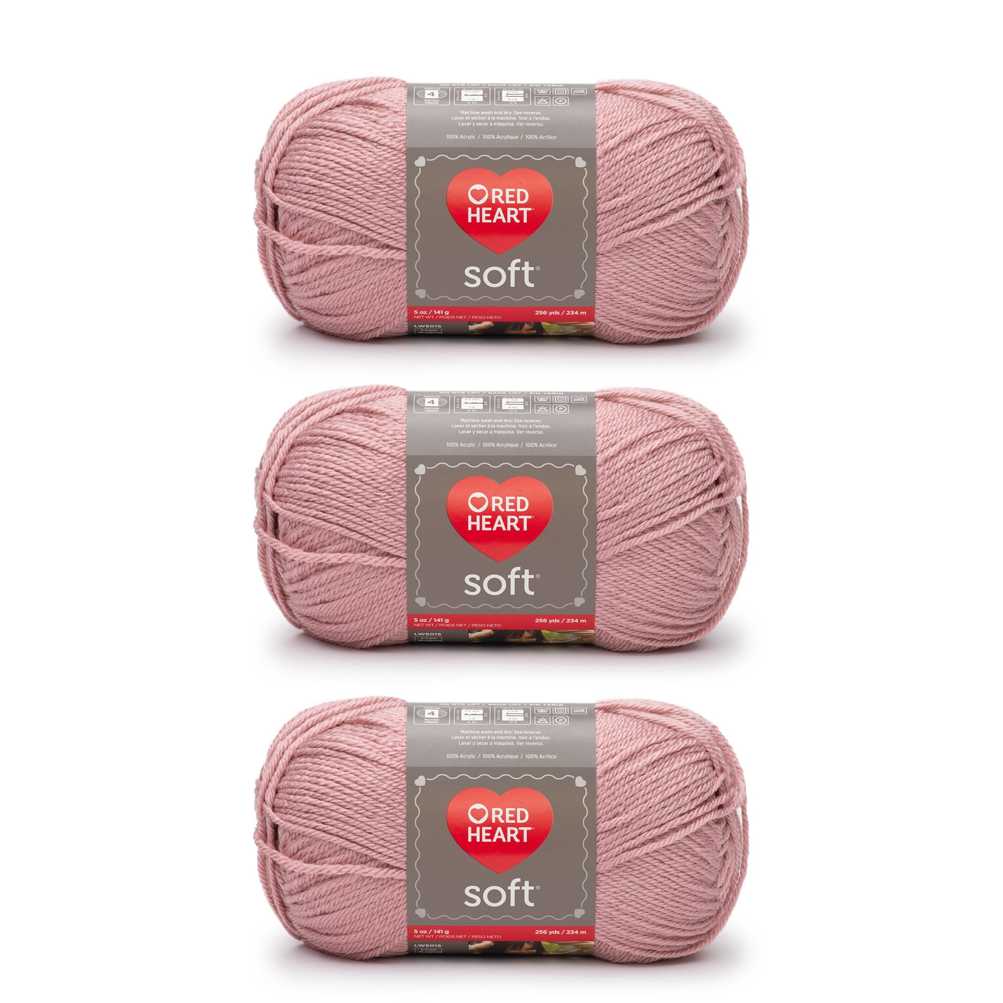 Red Heart® Soft™ #4 Worsted (Medium) Acrylic Yarn, Rose Blush 5oz/142g 256 Yards (3 Pack)