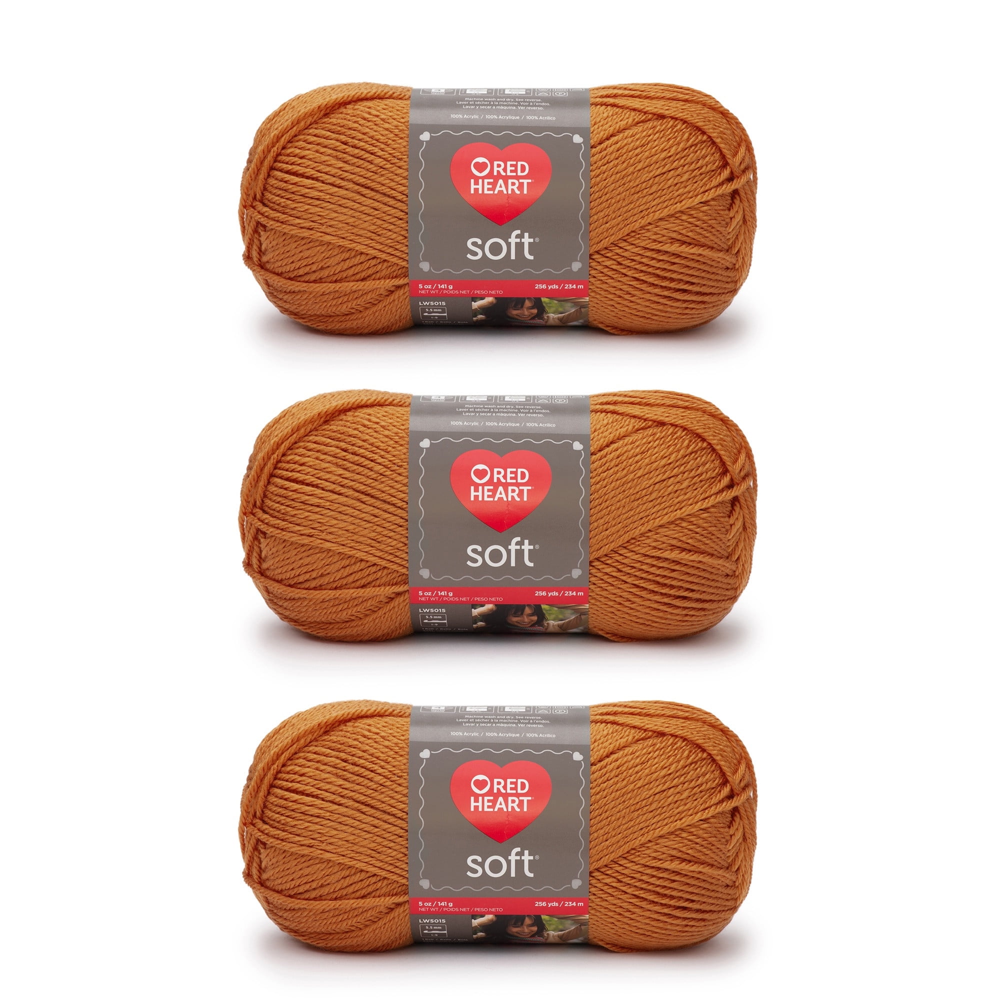 Red Heart® Soft™ #4 Worsted (Medium) Acrylic Yarn, Tangerine 5oz/142g 256 Yards (3 Pack)