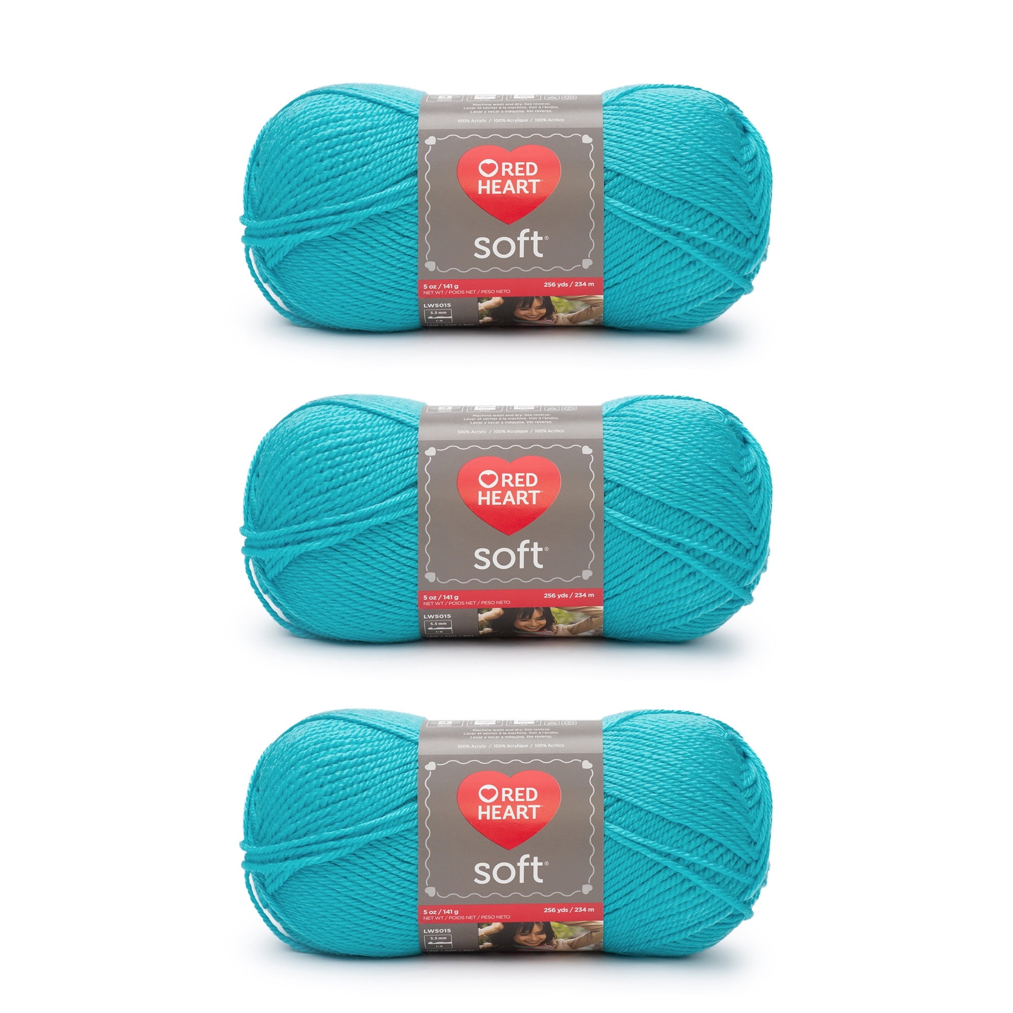 Red Heart® Soft™ #4 Worsted (Medium) Acrylic Yarn, Turquoise 5oz/142g 256 Yards (3 Pack)