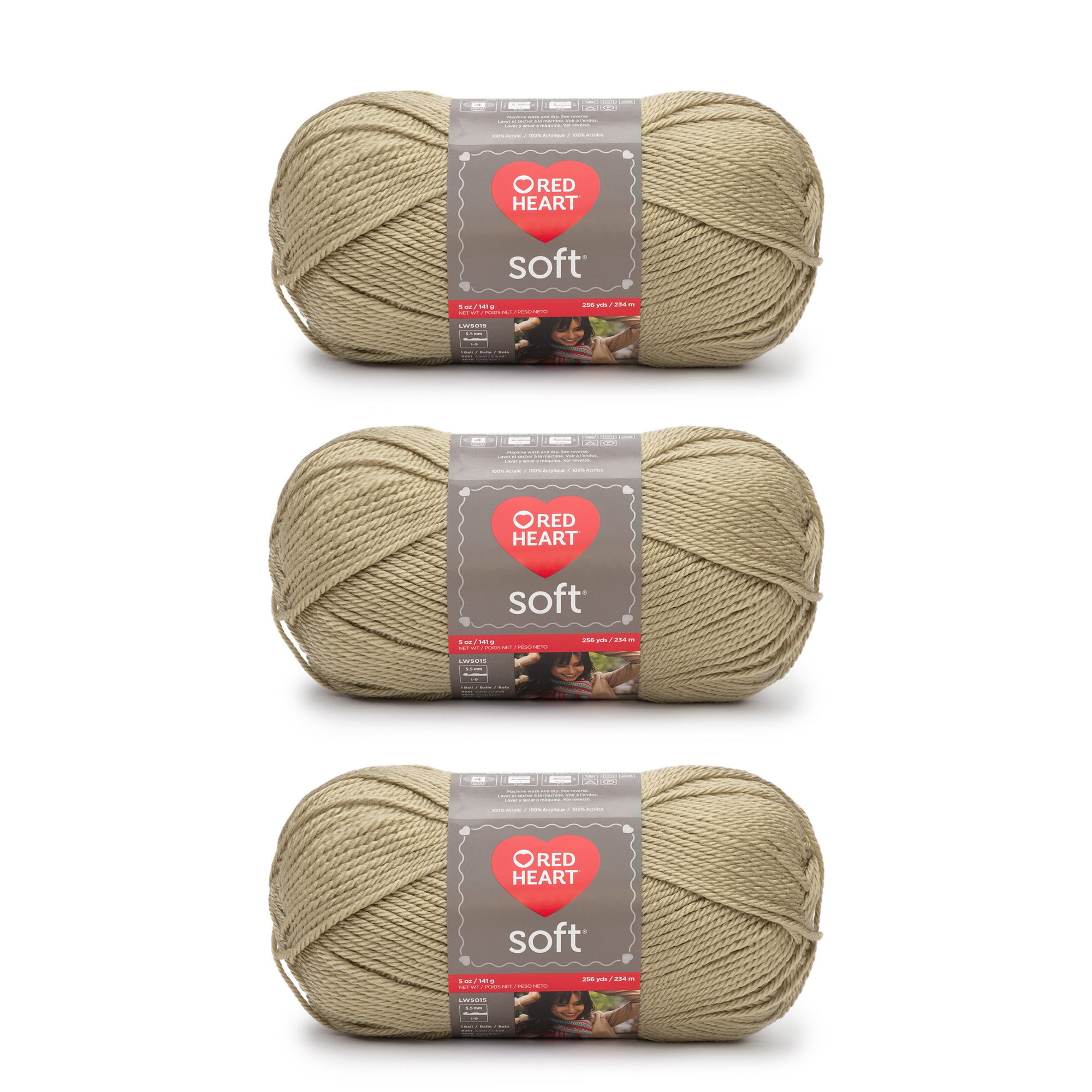 Red Heart® Soft™ #4 Worsted (Medium) Acrylic Yarn, Wheat 5oz/142g 256 Yards (3 Pack)