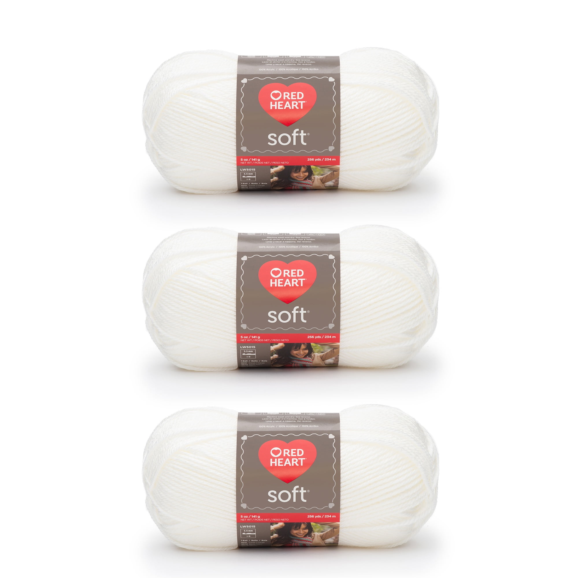 Red Heart® Soft™ #4 Worsted (Medium) Acrylic Yarn, White 5oz/142g 256 Yards (3 Pack)