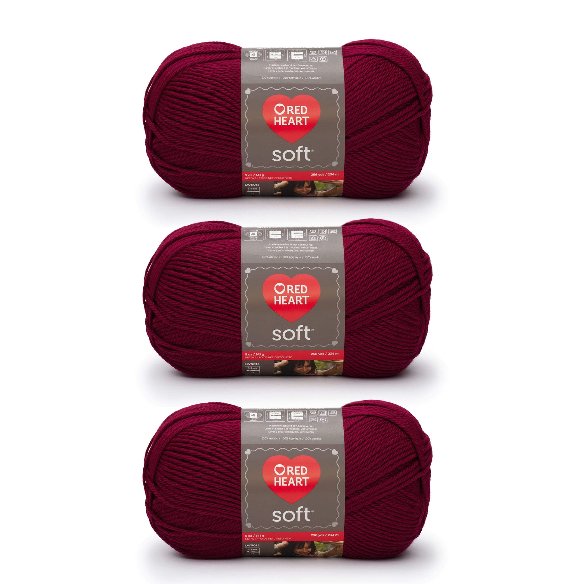 Red Heart® Soft™ #4 Worsted (Medium) Acrylic Yarn, Wine 5oz/142g 256 Yards (3 Pack)