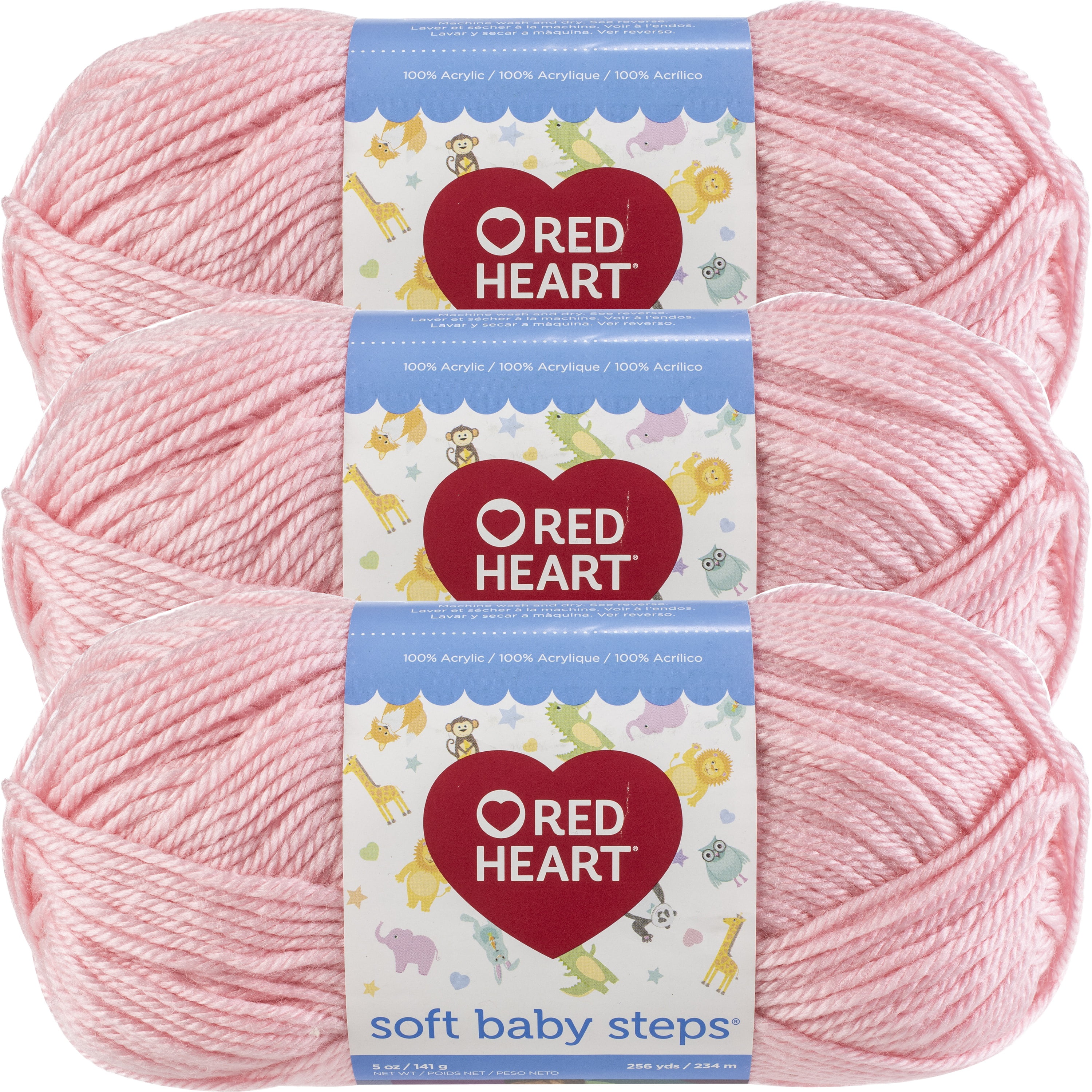 Red Heart Soft Baby Steps Baby Pink Yarn - 3 Pack of 141g/5oz - Acrylic - 4 Medium (Worsted) - 256 Yards - Knitting/Crochet