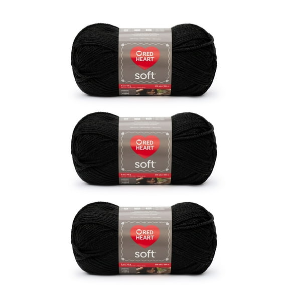 Red Heart Soft Black Yarn - 3 Pack of 141g/5oz - Acrylic - 4 Medium (Worsted) - 256 Yards - Knitting/Crochet