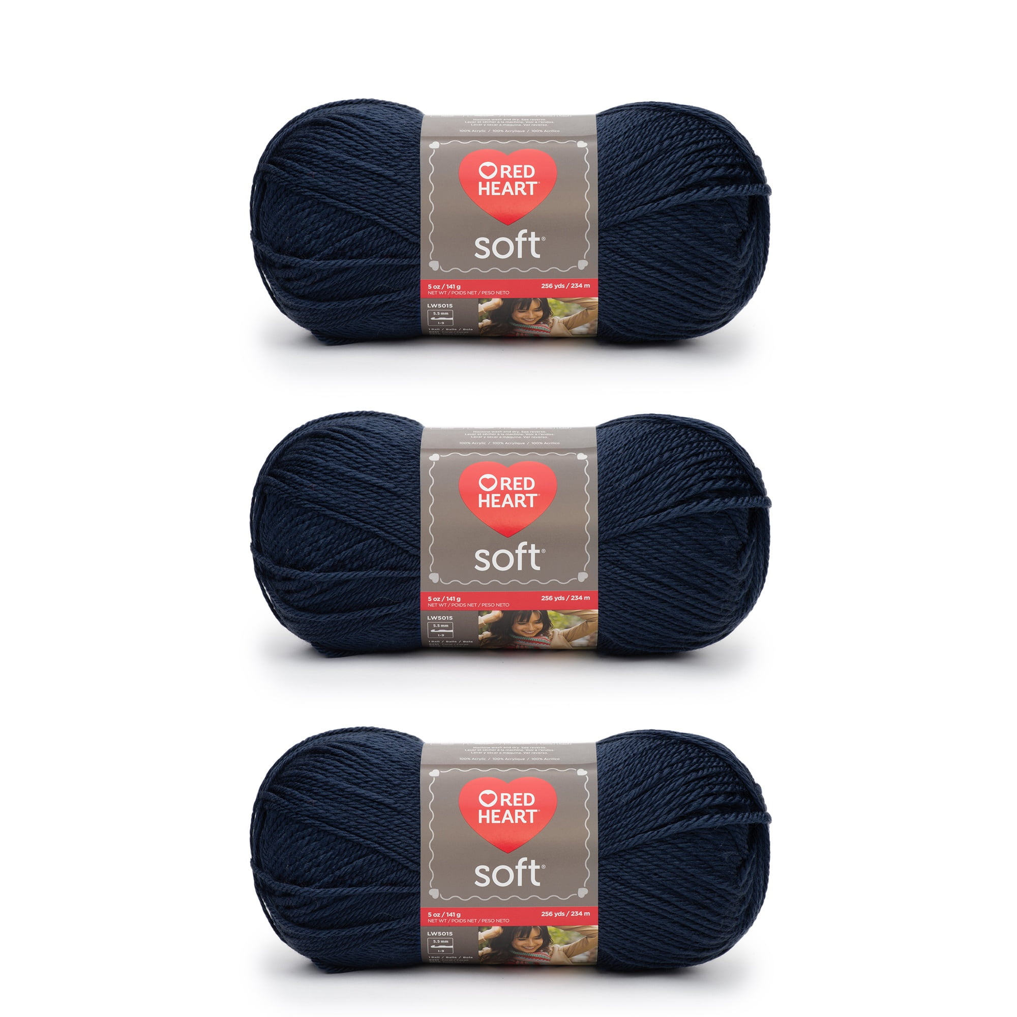 Red Heart Soft Navy Yarn - 3 Pack of 141g/5oz - Acrylic - 4 Medium (Worsted) - 256 Yards - Knitting/Crochet