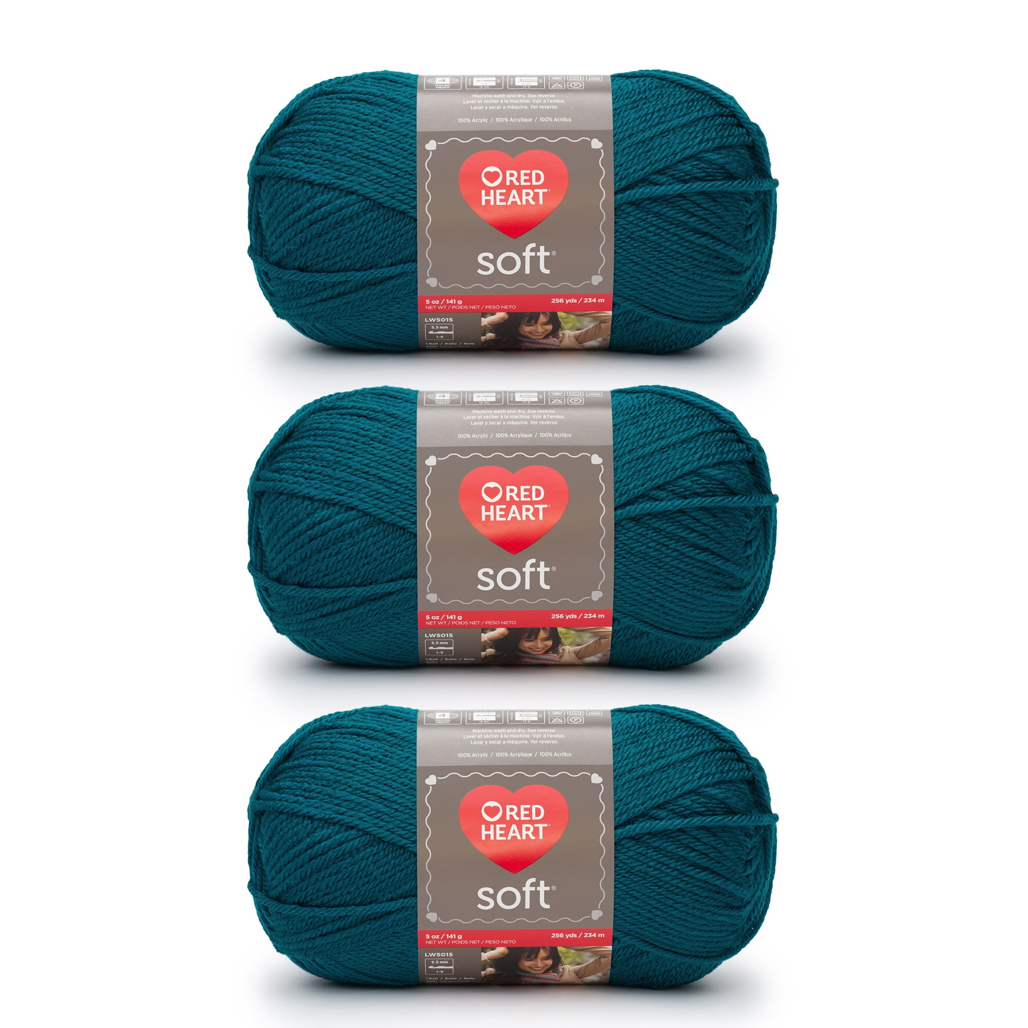 Red Heart Soft Teal Yarn - 3 Pack of 141g/5oz - Acrylic - 4 Medium (Worsted) - 256 Yards - Knitting/Crochet