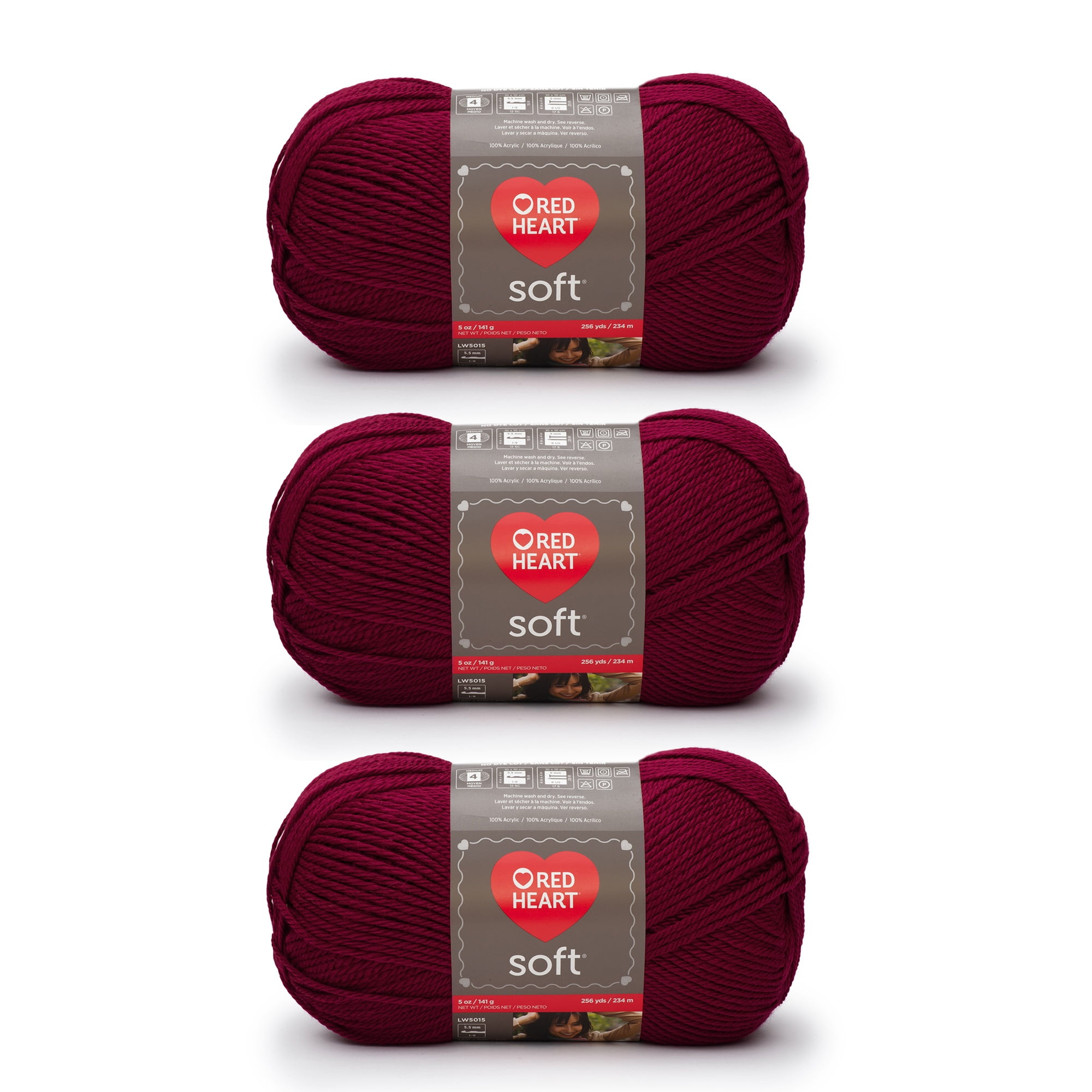 Red Heart Soft Yarn Wine Multipack of 3