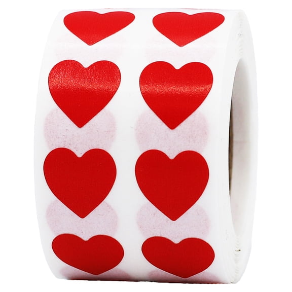 Red Heart Stickers | 0.5" Inch Wide | 1,000 Pack