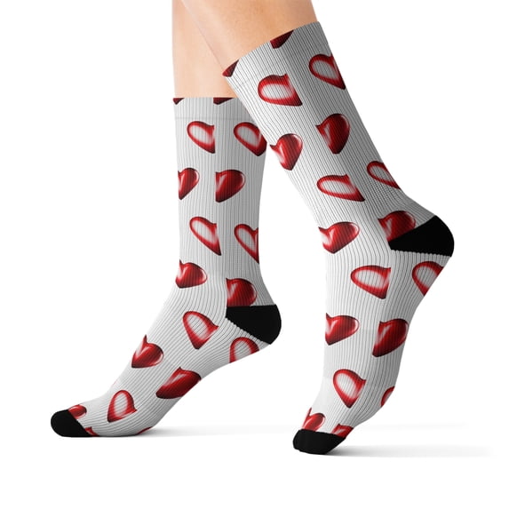 Red Heart Sublimation Socks, Valentines Day Sock, Heart Socks
