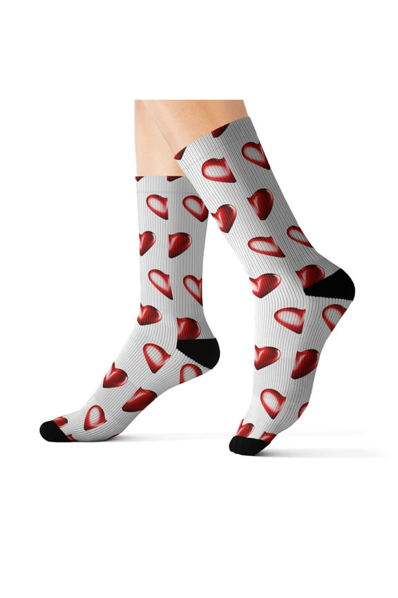 Red Heart Sublimation Socks, Valentines Day Sock, Heart Socks