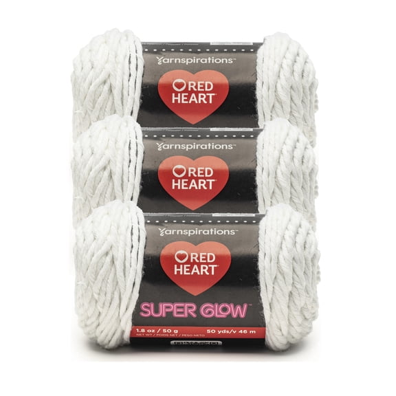 Red Heart® Super Glow™ #4 Polyester Yarn, Lunar white 1.8oz/50g 50yd (3 Pk)