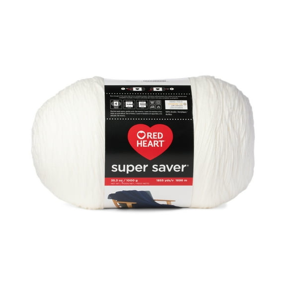 Red Heart® Super Saver® 1000G #4 Medium Acrylic Yarn, White 35.3oz/1000g, 1855 Yards