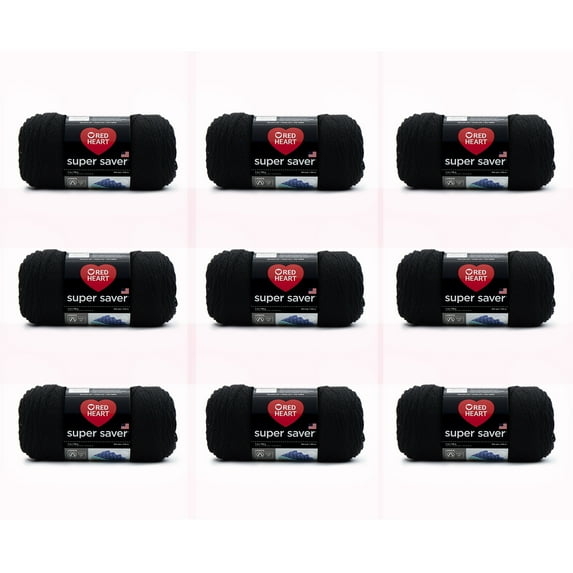 Red Heart® Super Saver® #4 Medium Acrylic Yarn, Black 7oz/198g, 364 Yards (9 Pack)