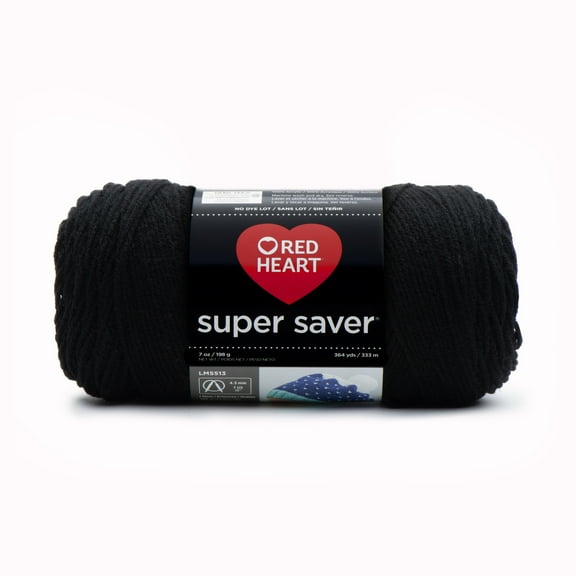 Red Heart® Super Saver® 4 Medium Acrylic Yarn, Black 7oz/198g, 364 Yards