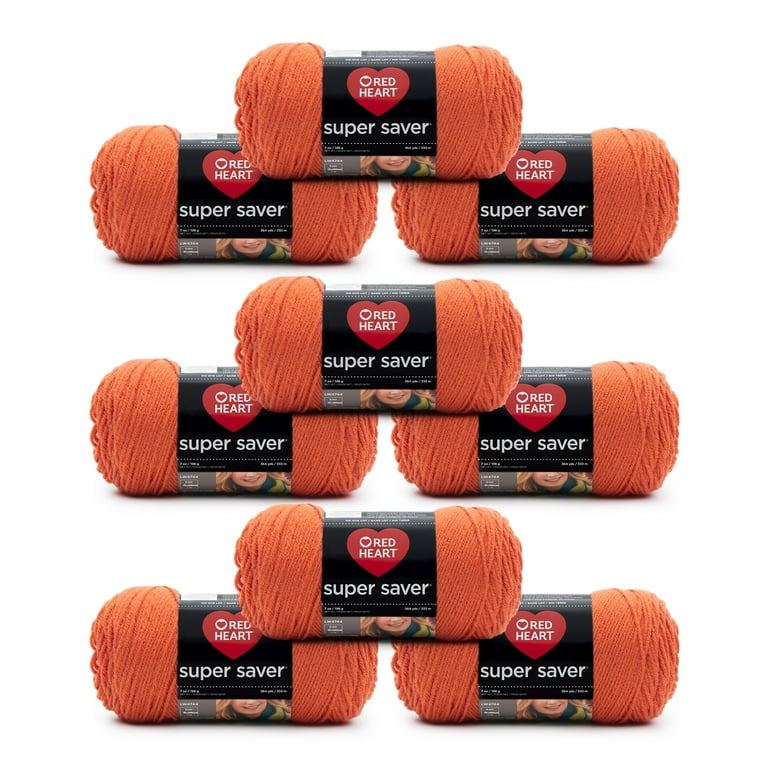Red Heart Super Saver #4 Medium Acrylic Yarn, Carrot 7oz/198g, 364 Yards (9 Pack)