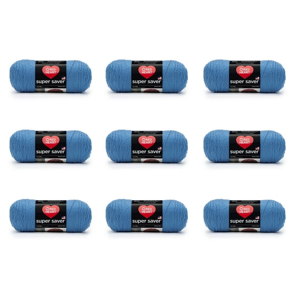 Red HeartĀ® Super SaverĀ® #4 Medium Acrylic Yarn, Delft Blue 7oz/198g, 364 Yards (9 Pack)