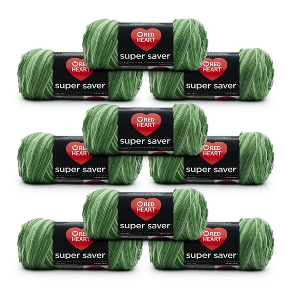 Red Heart® Super Saver® #4 Medium Acrylic Yarn, Green Tones 7oz/198g, 364 Yards (9 Pack)