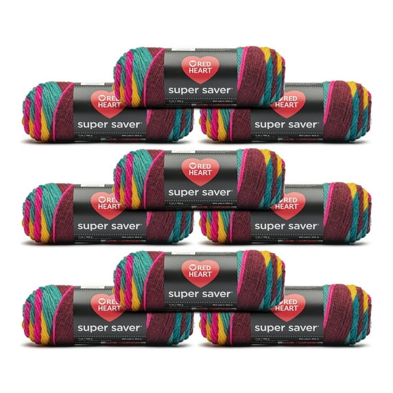 Red Heart® Super Saver® #4 Medium Acrylic Yarn, Jeweltone 5oz/142g, 260 Yards (9 Pack)
