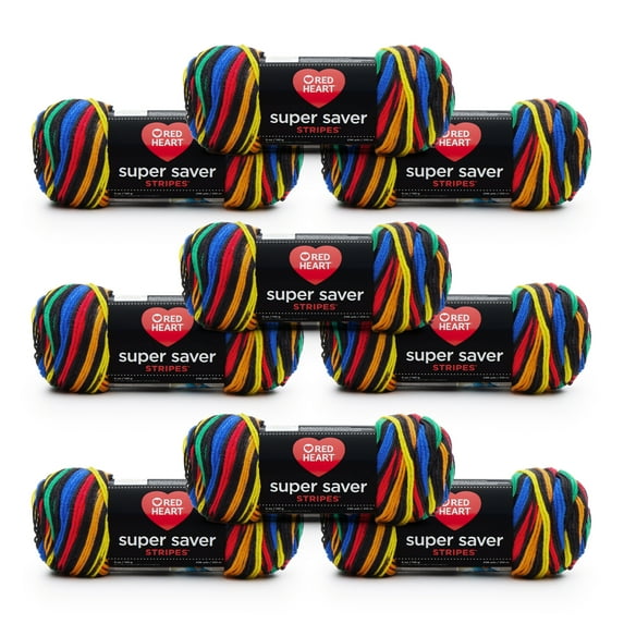 Red Heart® Super Saver® #4 Medium Acrylic Yarn, Primary Stripes 5oz/142g, 236 Yards (9 Pack)