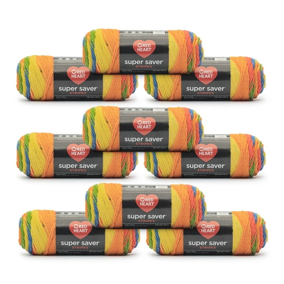 Red Heart® Super Saver® #4 Medium Acrylic Yarn, Rainbow 5oz/142g, 260 Yards (9 Pack)