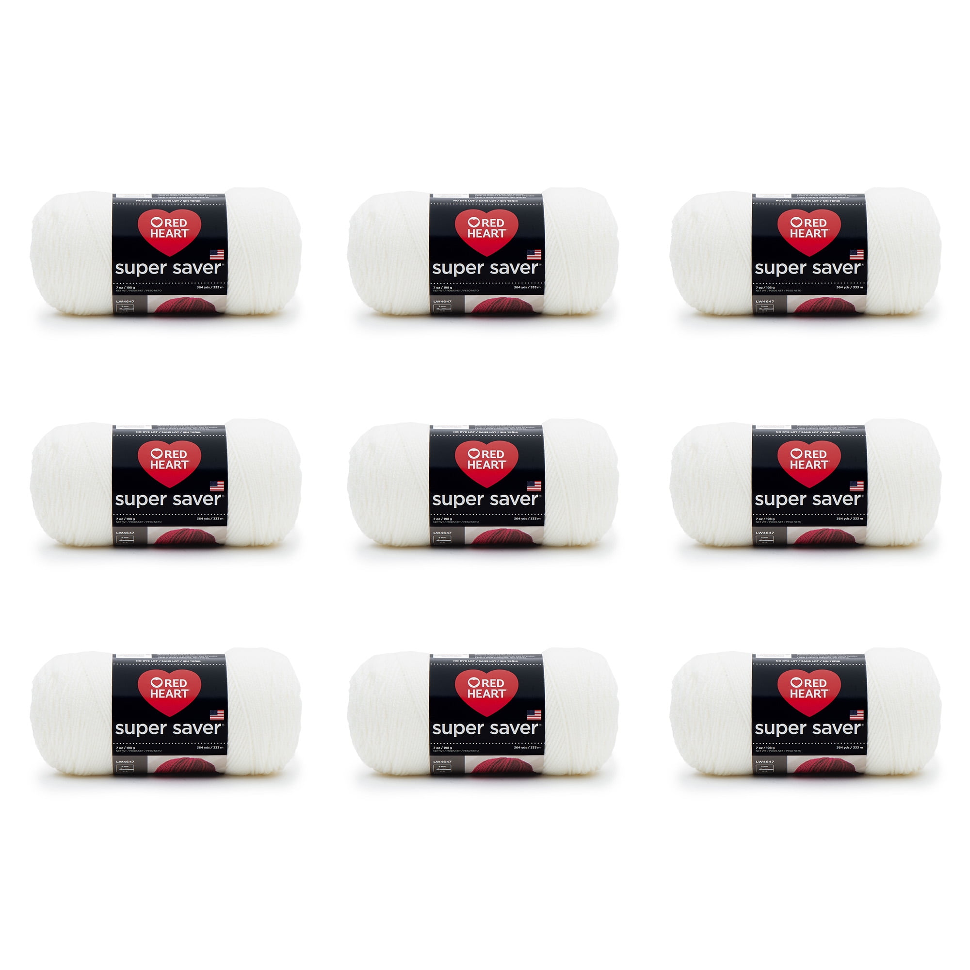 Red Heart Super Saver #4 Medium Acrylic Yarn, Soft White 7oz/198g, 364 Yards (9 Pack), Size: Medium (4)
