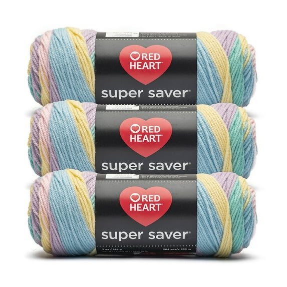 Red Heart® Super Saver® #4 Worsted Acrylic Yarn, Baby rainbow 5oz/142g 260yd (3Pk)