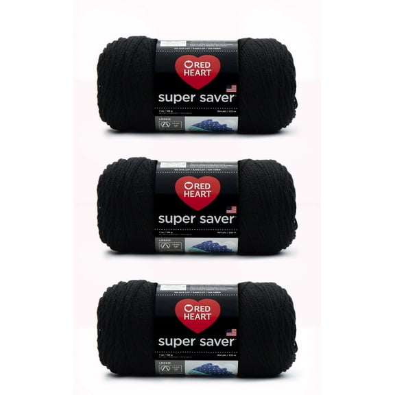 Red Heart® Super Saver® #4 Worsted Acrylic Yarn, Black 7oz/198g 364yd (3Pk)