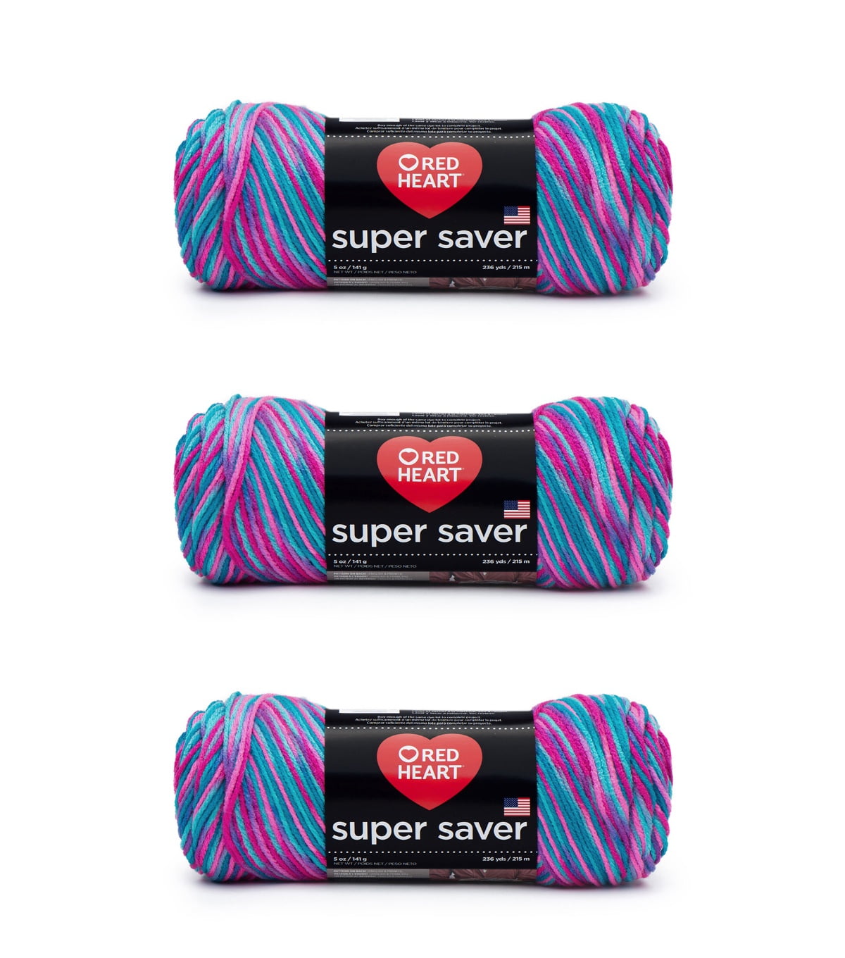 Red Heart® Super Saver® #4 Worsted Acrylic Yarn, Bonbon print 5oz/142g 236yd (3Pk)