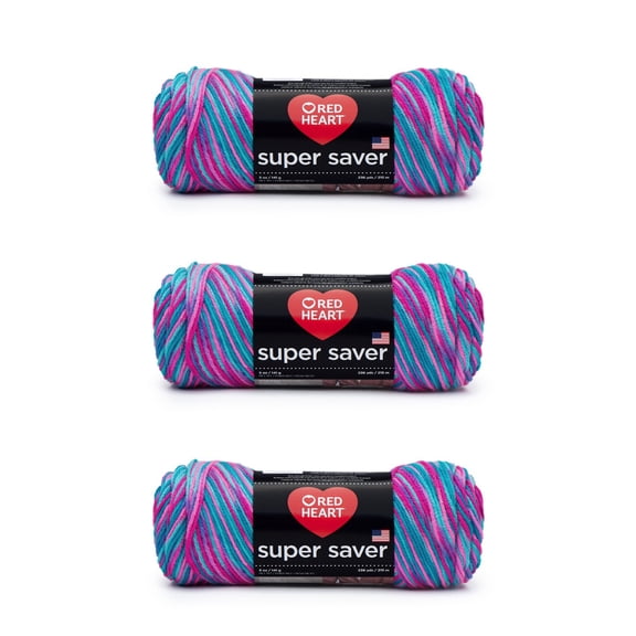 Red Heart® Super Saver® #4 Worsted Acrylic Yarn, Bonbon print 5oz/142g 236yd (3Pk)